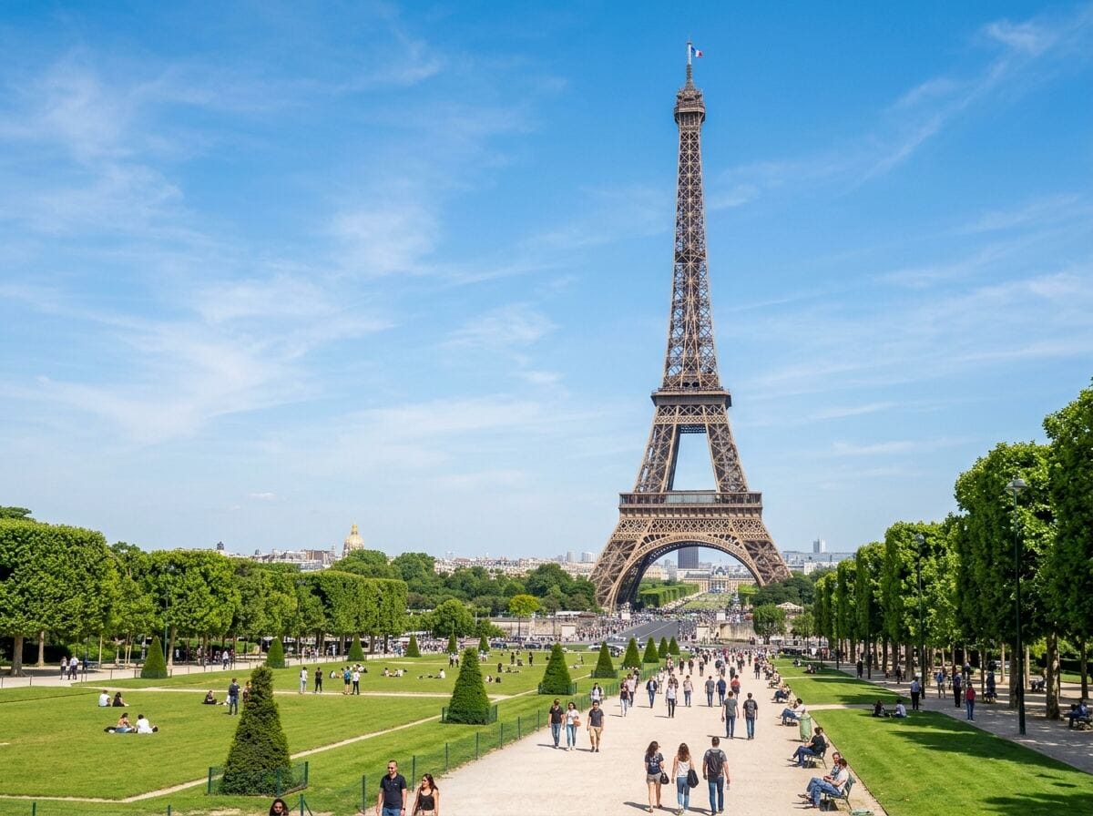Eiffel Tower view from Champ de Mars Paris